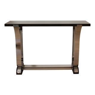 Art Deco Style Console Table in Black Lacquer on Wood and Polished Stainless Steel from COLONEUM For Sale