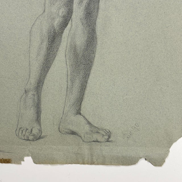 Late 19th Century Ludwig Ernst Faber (1855–1913) Antique Neoclassical Female Nude Study, Charcoal on Toned Paper (1890) For Sale - Image 5 of 6