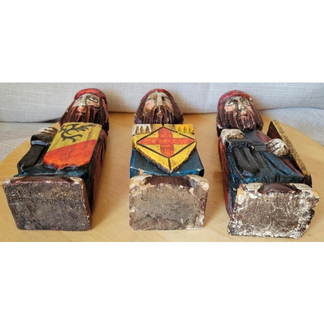 Folk Art Antique Polychromed 8.5" Wood Crusader Santos Figures- Set of 3 For Sale - Image 3 of 5