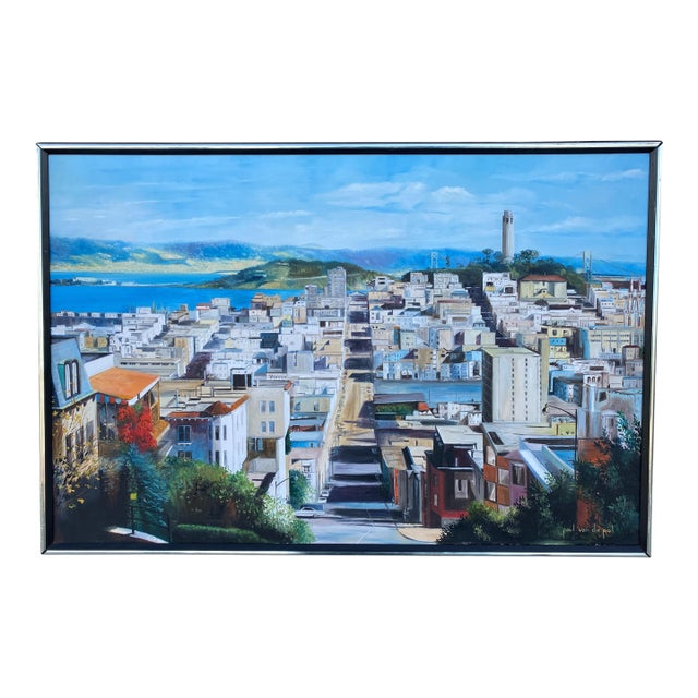 Large Paul Van De Pol San Francisco, California Coit Tower Oil Painting, 1974 For Sale