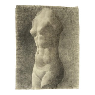 Antique French Neoclassical Study of a Greek Female Torso, Signed and Dated 1918 (Charcoal on Wove Paper) For Sale