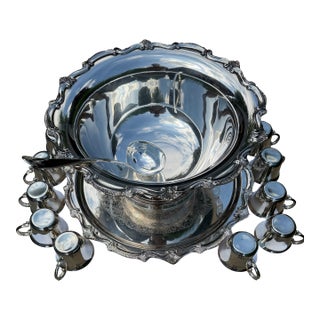 1970s Leonard Silver Plate Punch Bowl - Set of 15 For Sale