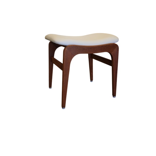Vintage Stool in Linen-Colored Leather, 1960s For Sale - Image 6 of 8