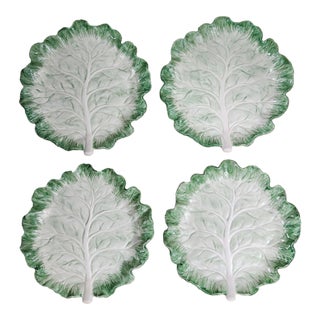 Vintage Fitz & Floyd Porcelain Ironstone Cabbage Leaf Appetizer Plates- Set of 4 For Sale