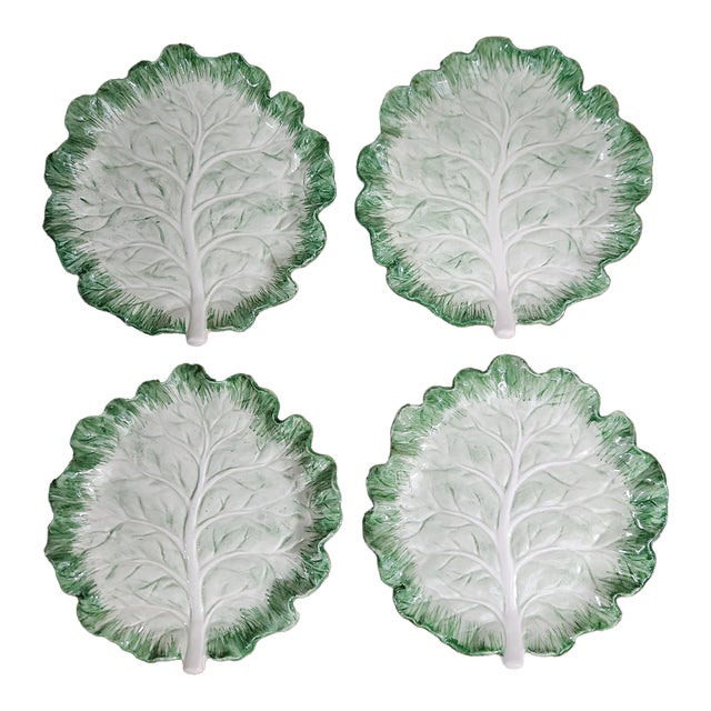 Vintage Fitz & Floyd Porcelain Ironstone Cabbage Leaf Appetizer Plates- Set of 4 For Sale