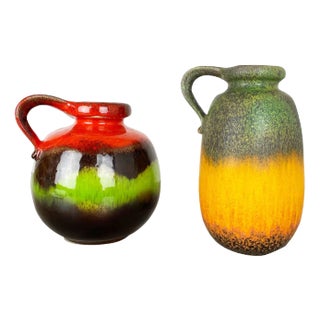 German Multi-Color Fat Lava Pottery Vases from Scheurich, 1970s, Set of 2 For Sale