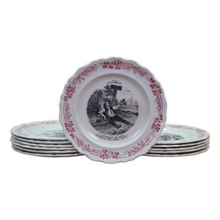 Antique French Creil Et Montereau Ironstone Campaign Plates - 12 pcs For Sale