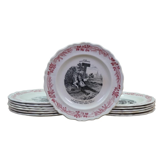 Antique French Creil Et Montereau Ironstone Campaign Plates - 12 pcs For Sale