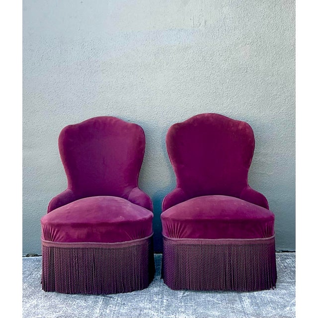 Vintage Camel Back Slipper Chairs - A Pair For Sale - Image 4 of 12