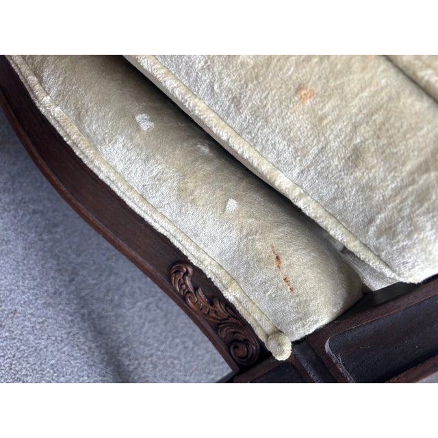 1960s 1960s-70s Cream Velvet/Carved Wood High-Back Armchair For Sale - Image 5 of 5