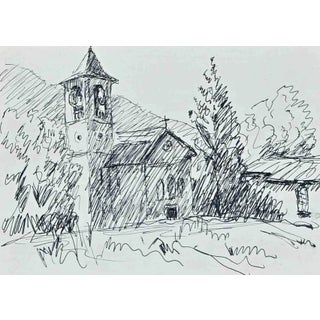 Robert Fontene, The Church, Original Pen Drawing, Mid-20th Century For Sale