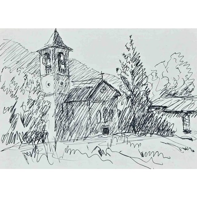 Robert Fontene, The Church, Original Pen Drawing, Mid-20th Century For Sale