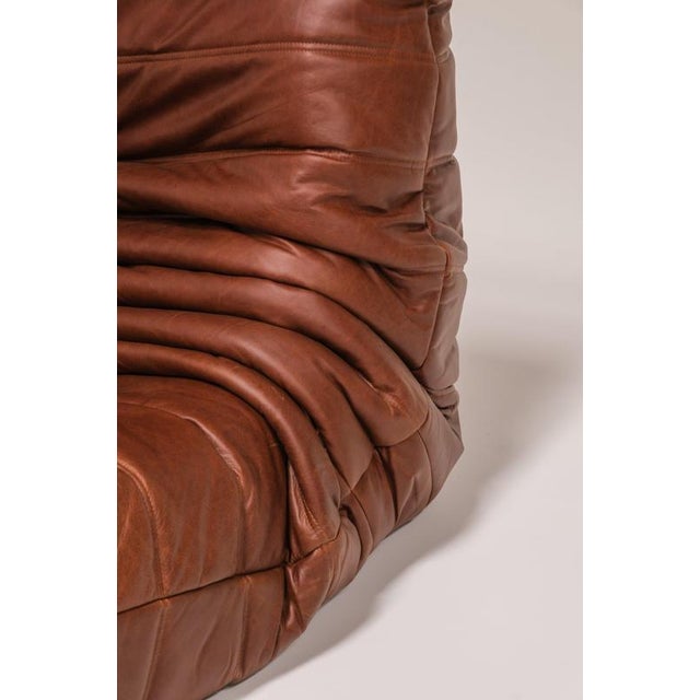 Togo Three-Seater Sofa in Cognac Leather by Michel Ducaroy for Ligne Roset, France For Sale - Image 9 of 15
