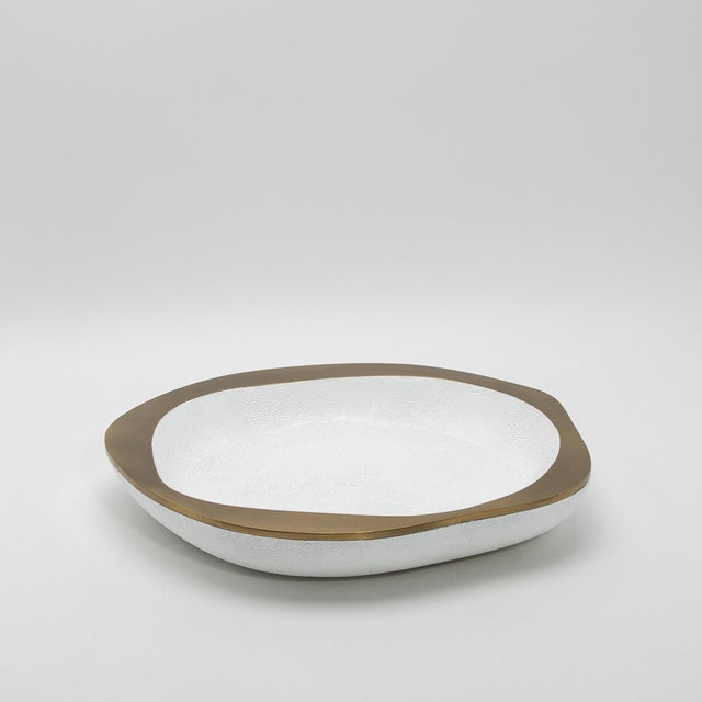 R & Y Augousti Bowl in White Shagreen With Bronze Patina Brass Details R&y Augousti For Sale - Image 4 of 12