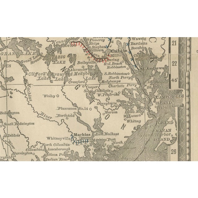 Paper Antique Railroad Map in Pine, 1888 For Sale - Image 7 of 13