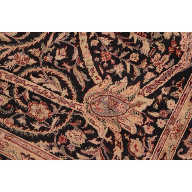 Shabby Chic Art Nouveau Floral 1990's Pak-Persian Black/Green Wool Rug - 6'2'' X 9'0'' For Sale - Image 3 of 9