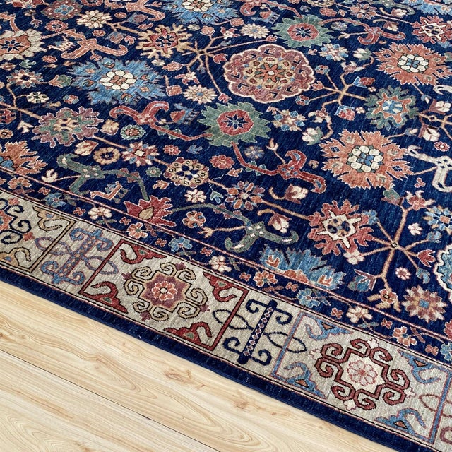 Navy Blue Navy Blue Persian Mahal Hand-Knotted Wool Rug - 8' X 9'11" For Sale - Image 8 of 17