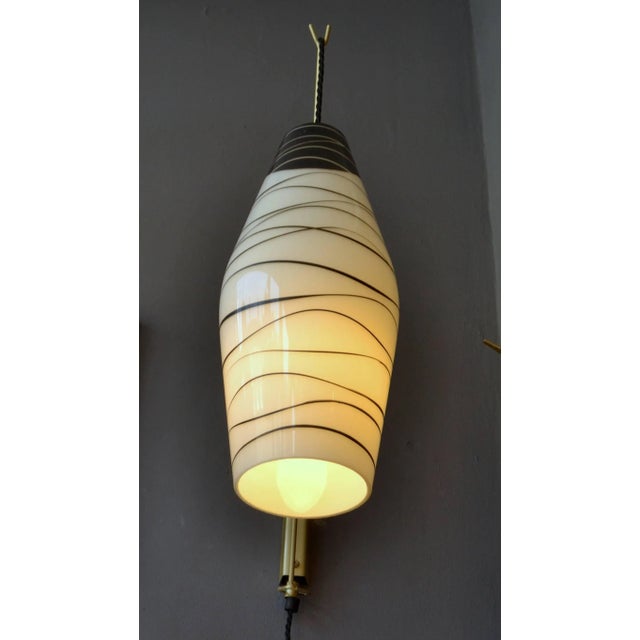 Mid-Century Czech Black and White Hand Painted Glass Wall Lamps, Set of 4 For Sale - Image 10 of 11