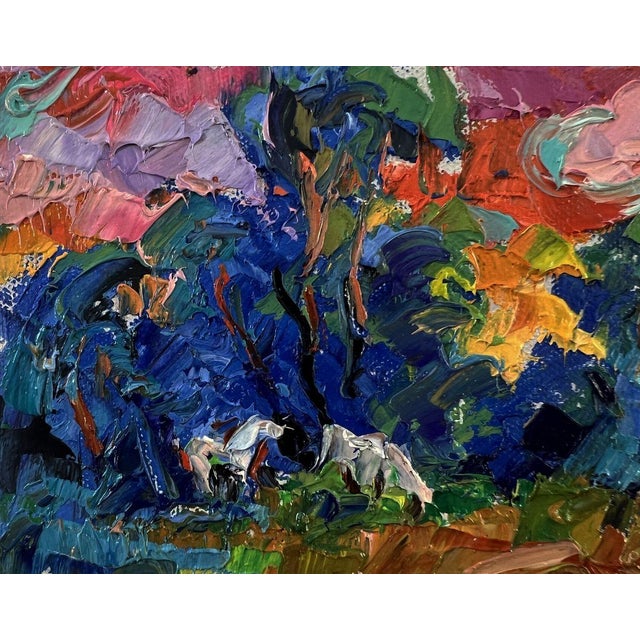 Textile Oil Painting Evening Nature Oleksiy Ivanyuk For Sale - Image 7 of 8
