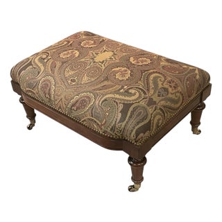 Oscar De La Renta for Century Upholstered Ottoman With Brass Casters For Sale