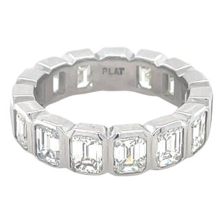 5.00 Carat Bezel Set Emerald Cut Eternity Band, Platinum, Size 6.5 For Sale