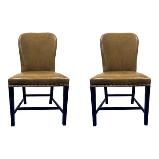 Hickory Chair Urban Night Camel Brown Leather Dining Chairs Pair For Sale
