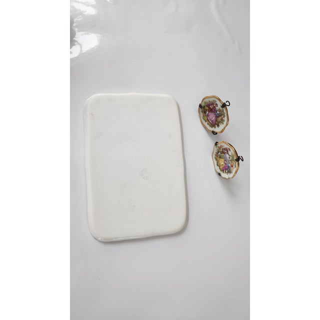 Antique Victorian Miniature Porcelain Plates & Matching Tray – Romantic Pastoral Scenes, Gilt Rococo Decor, C. 1900 (Set of 3) For Sale - Image 12 of 17