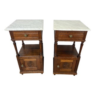 Antique French Bedside Tables with Marble Top, Set of 2 For Sale