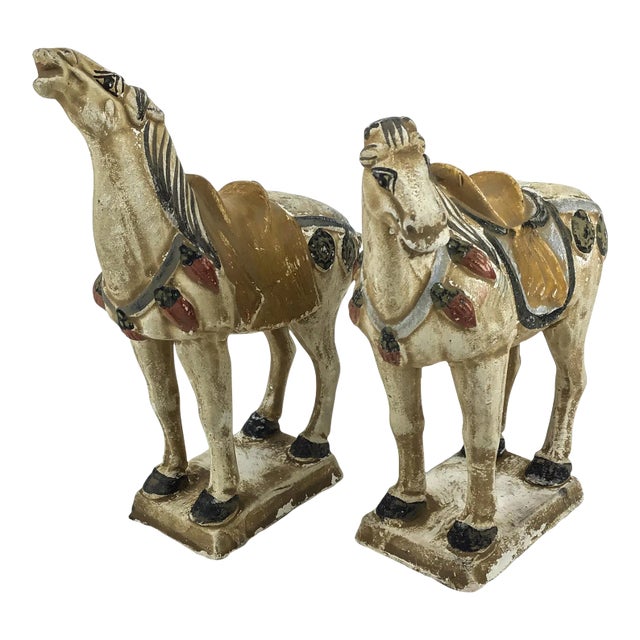 Miniature Antique Pair of Terra Cotta Tang Horses For Sale