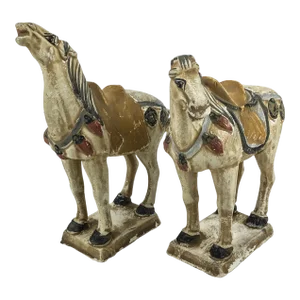 Miniature Antique Pair of Terra Cotta Tang Horses