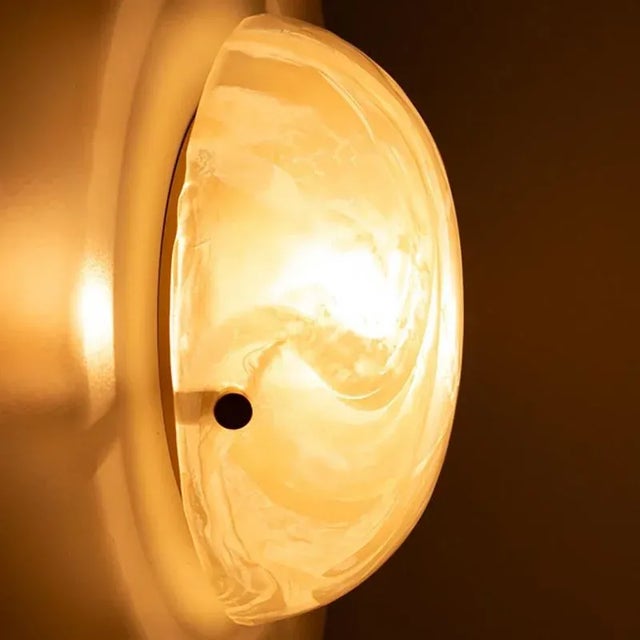 Round White and Smoked Marbled Glass Flush Mount from Hillebrand, Germany, 1960s For Sale - Image 12 of 17