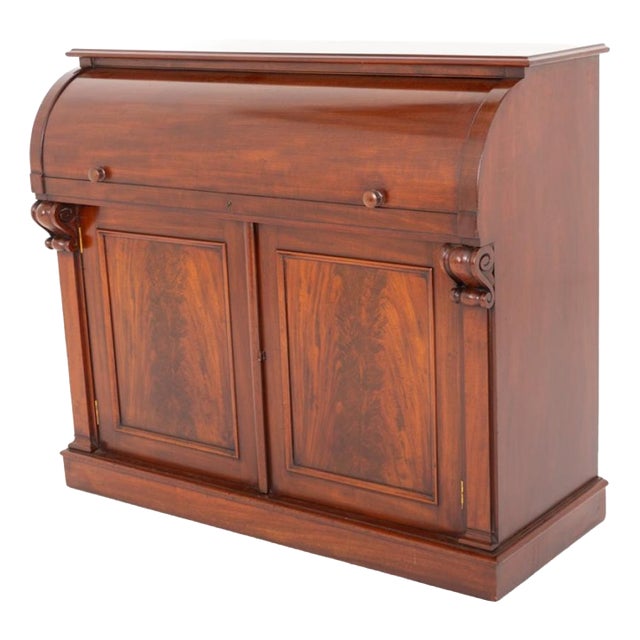 Victorian Cylinder Desk Mahogany Roll Top, 1880 For Sale