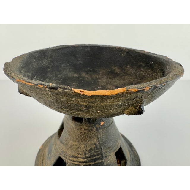 Primitive 19th Century Black Clay Pedestal Bowl With Geometric Cutouts For Sale - Image 10 of 11