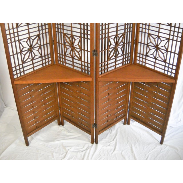 Mid-Century Modern Reticulated Teak Screen With Shelves For Sale - Image 3 of 10