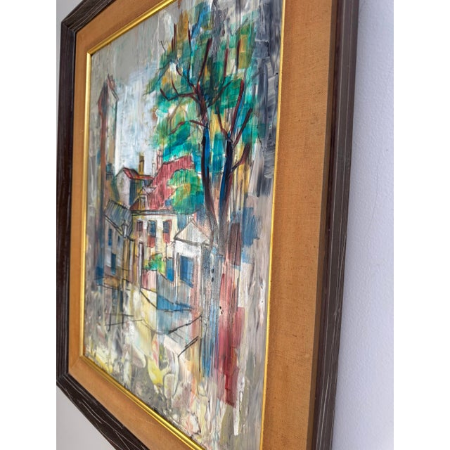Mid-Century Modern Large Abstract Cityscape Oil Painting Mid Century Modern Framed Signed Greene For Sale - Image 3 of 7