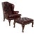Set of Chesterfield Armchair and Ottoman in Leather and Wood For Sale