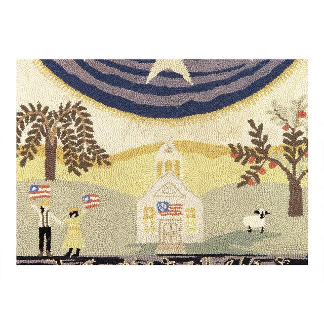 Antique Hooked Rug, United States, 1940 — Every element in this hooked rug border is sewn in a deep, rich Navy Blue with...
