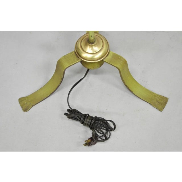 Antique Spanish Renaissance Gothic Green Iron & Brass Tripod Pole Floor Lamp For Sale - Image 10 of 14