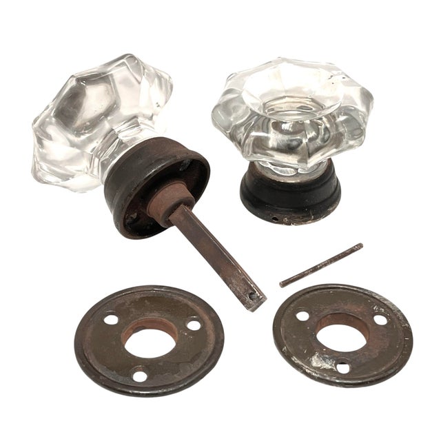 Late 19th Century Antique American Octagonal Glass Knobs With Iron Shanks - A Pair For Sale - Image 6 of 7
