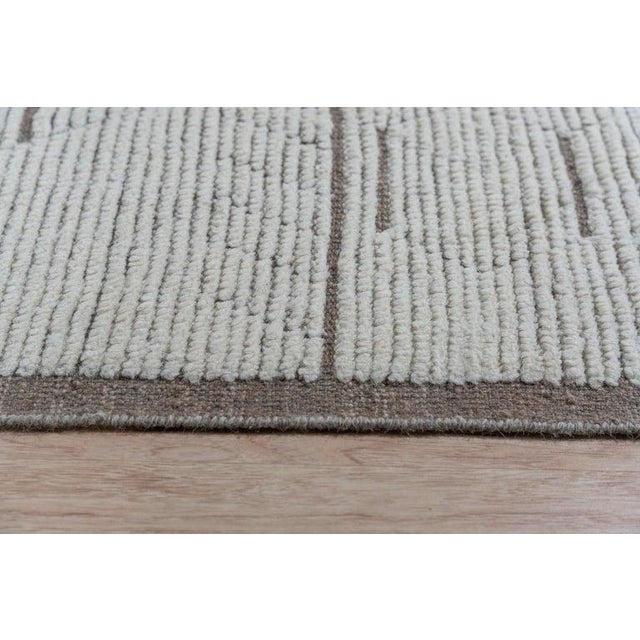 Contemporary 9x12 Ivory Hand-Knotted Wool Linear Geometry Tribal Modern Carpet Rug For Sale - Image 3 of 9