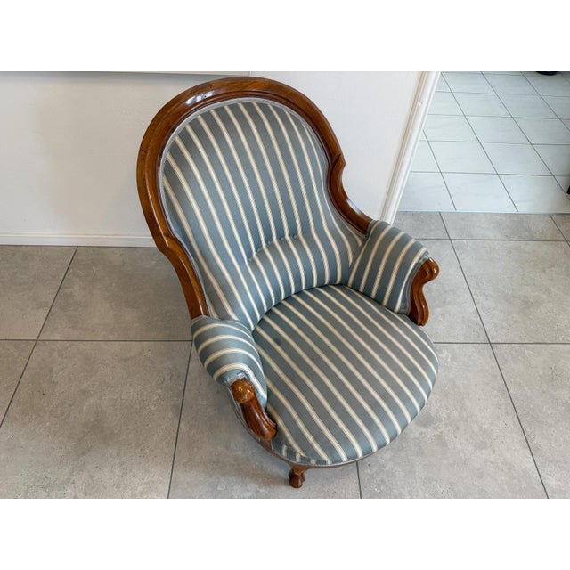 Blue Biedermeier Armchair in Walnut For Sale - Image 8 of 10