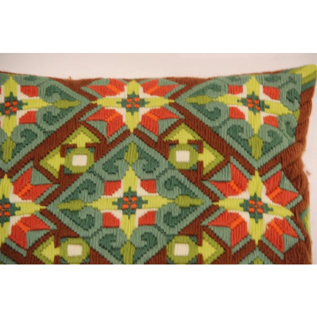 Danish hand-embroidered sofa cushions. Beautiful colors and in good condition with only slight or no signs of wear.