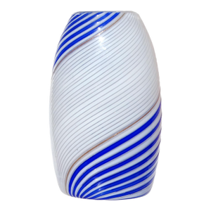 Dino Martens 1950s Murano Vintage Blue White Aventurine Swirl Italian Art Glass Flower Bud Vase