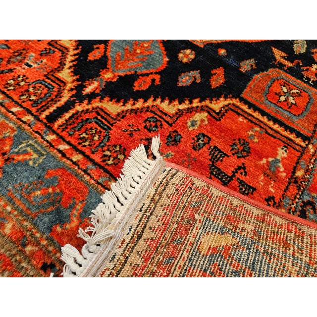 Persian Vintage Persian Malayer Tribal Area Rug, Hand-Knotted Wool, Geometric Pattern, 4x6, Terracotta & Blue For Sale - Image 3 of 16