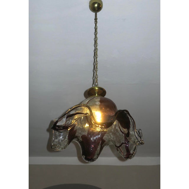 . Very beautiful large art glass pendant light by Pertti Santalahti for Humppila, Norway 1960s; blown art glass with...