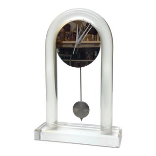 Relocation Super Sale! 1970s Arched Lucite and Mirror Mantel Clock - Tested & Working For Sale