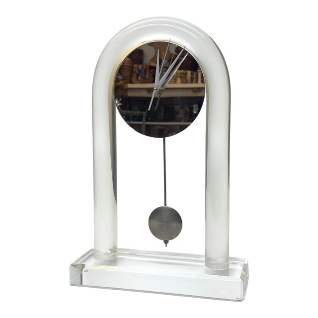 Relocation Super Sale! 1970s Arched Lucite and Mirror Mantel Clock - Tested & Working For Sale