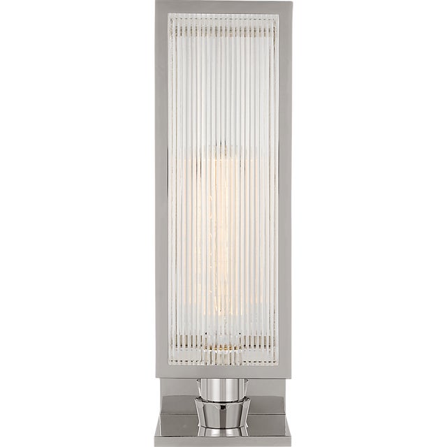 York 16" Single Box Sconce in Polished Nickel with Clear Ribbed Glass Designer: Barbara Barry Finish: Polished Nickel...