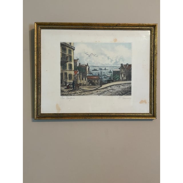 Antique Henri H Tourneau 1920s - Color Etching, Montmartre, Paris Five Piece Framed Lot For Sale - Image 4 of 6