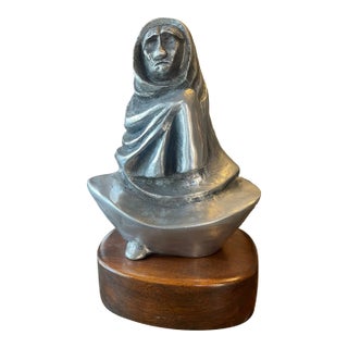 Pewter Sculpture of Seated Woman in Her Wrap For Sale